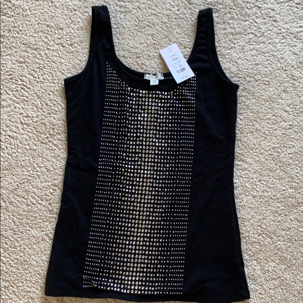 NWT BLK knit tank top w/ clear rhinestones sz XS